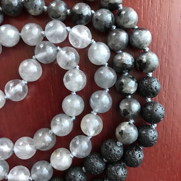 Reiki charged Labradorite and volcanic lava Mala - Picture 3 of 7